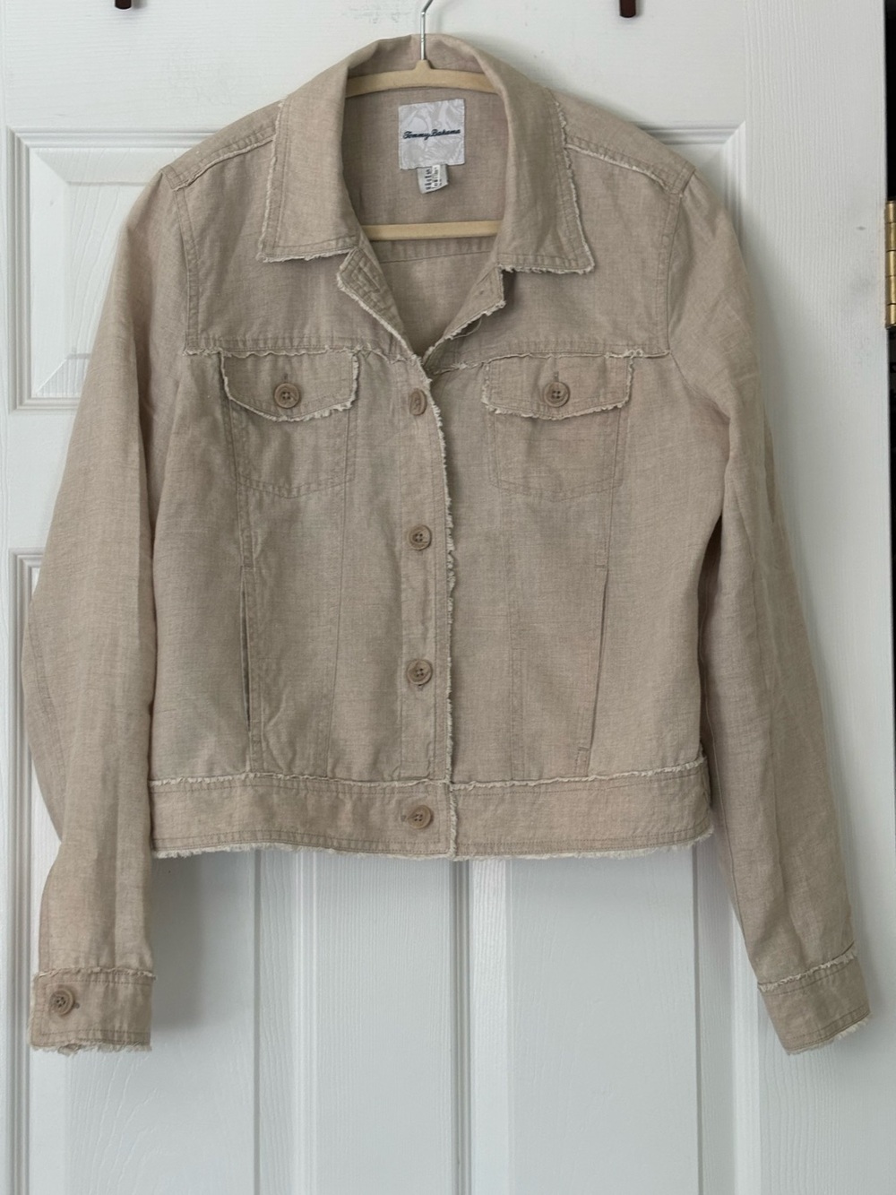 Tommy Bahama Tan Raw Edge Linen Jacket Size S EUC